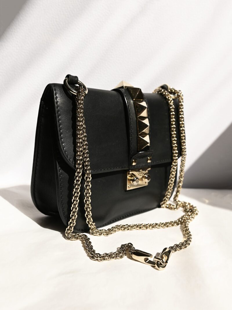 Valentino Black Leather Mini Rockstud Glam Lock Flap Bag
