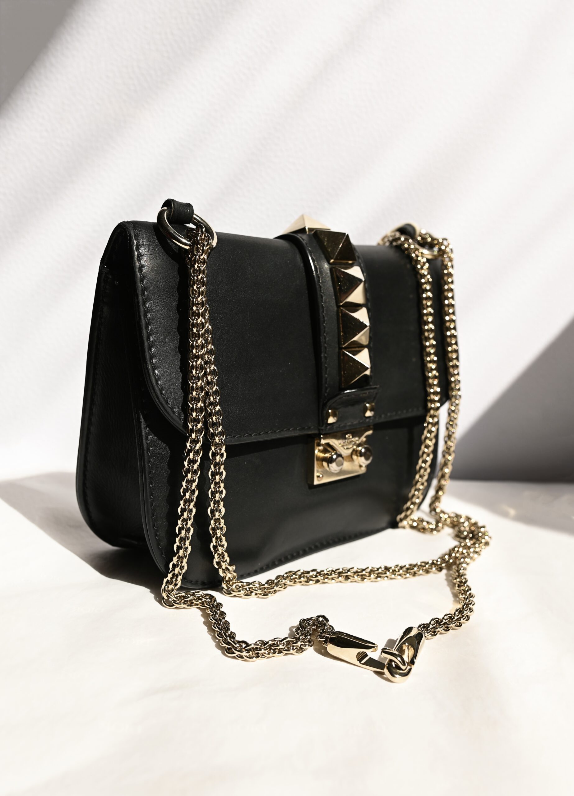 Valentino Black Leather Mini Rockstud Glam Lock Flap Bag