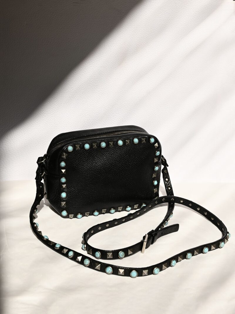 Valentino Black Leather Rolling Rockstud Camera Bag